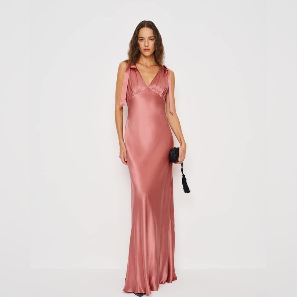 NEW Reformation Pernille Silk Maxi Dress Dried Rose Size S NWT